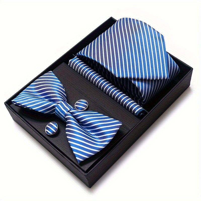 IN BLACK Passabin Men's Fashion Tie & Bow Set with Pocket Square and Cufflinks - Polyester, Woven, Perfect for Business & Wedding Attire