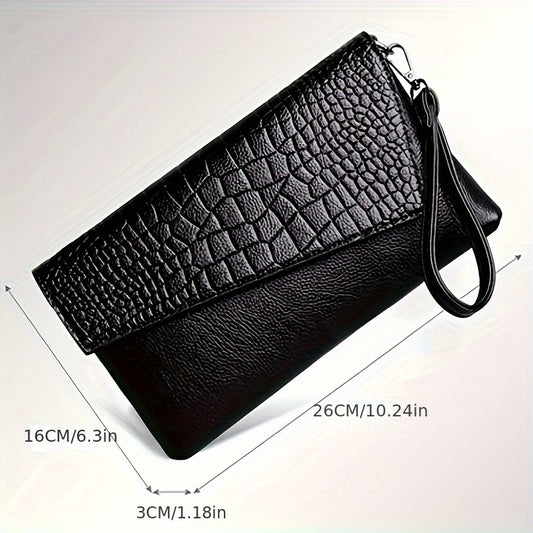 Stylish Square Crossbody Bag, Women's Crocodile Pattern Clutch Purse, Luxury Wristlet Phone Wallet