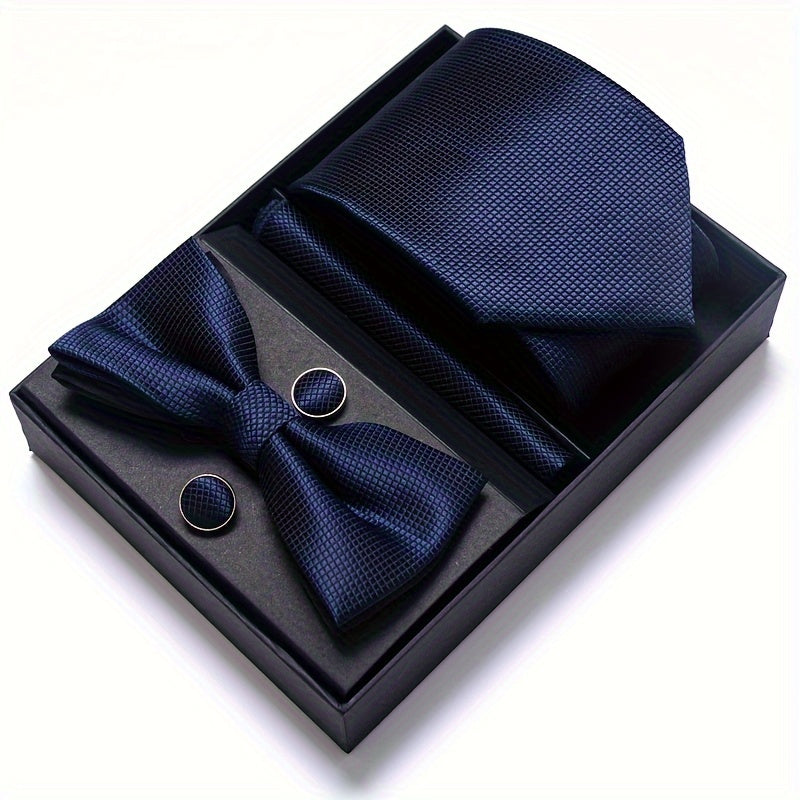 IN BLACK Passabin Men's Fashion Tie & Bow Set with Pocket Square and Cufflinks - Polyester, Woven, Perfect for Business & Wedding Attire