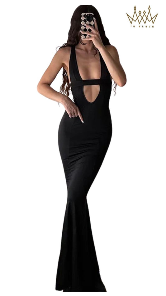 Cryptographic Sexy Backless Cut Out Deep V Maxi Dresses Mermaid Elegant Outfits for Women Club Party Long Dresses Gown Vestido