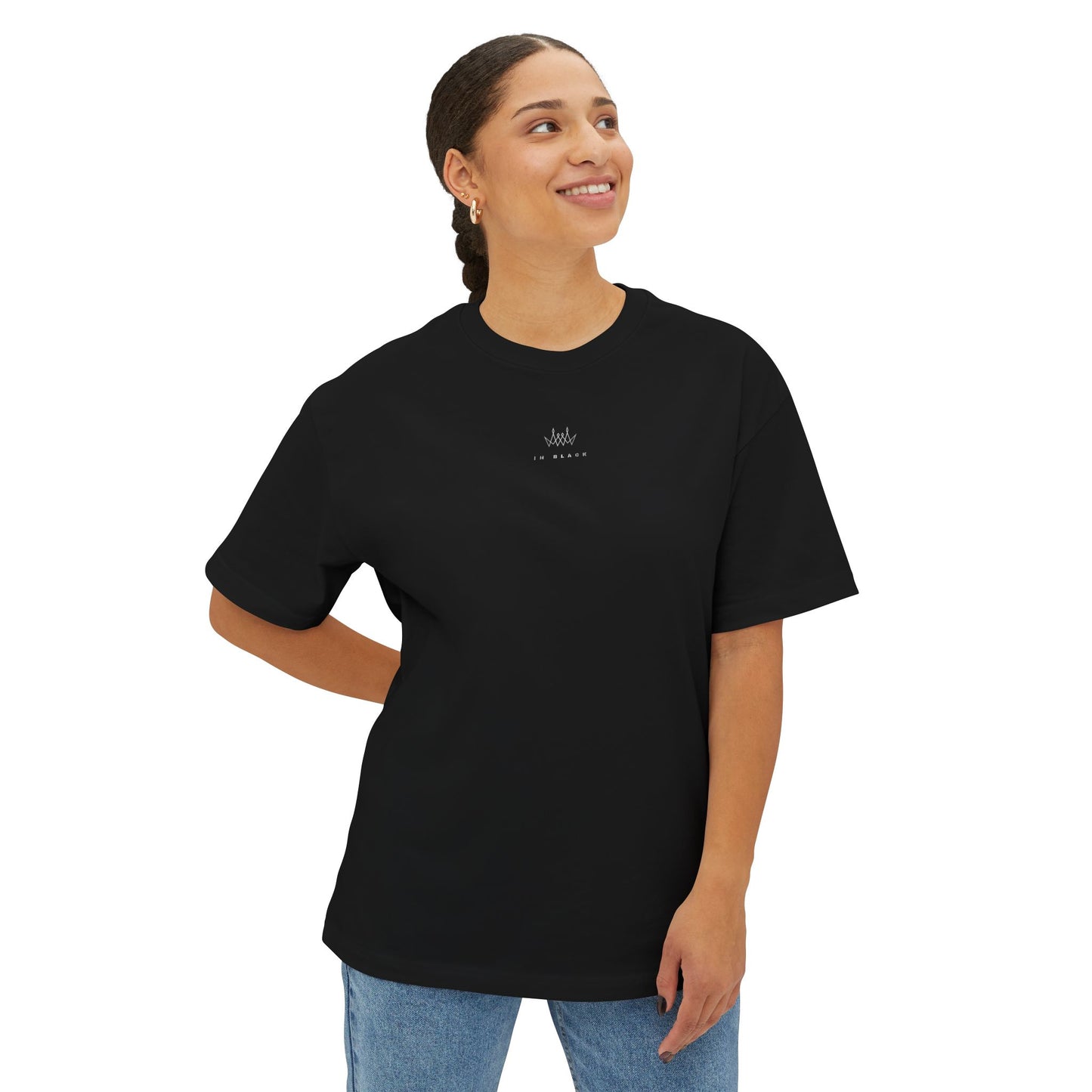 In black Gender Neutral Box Tee for Men and Women