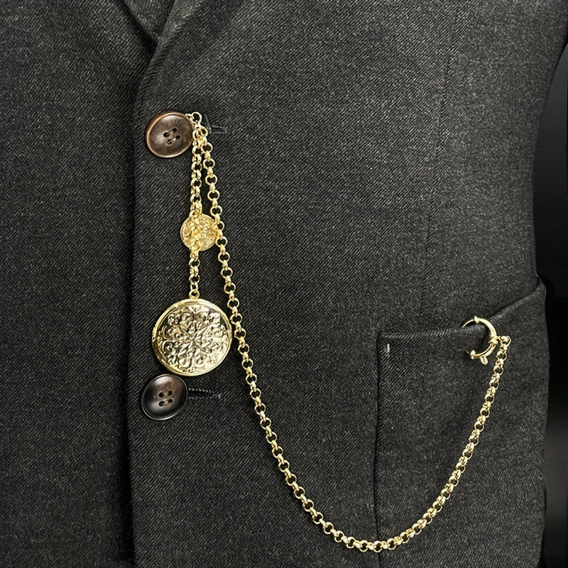 Multi-purpose Retro Vest Chain Men's Suit Brooch Lapel Pin Accessories Lapel Chain With Photo Box