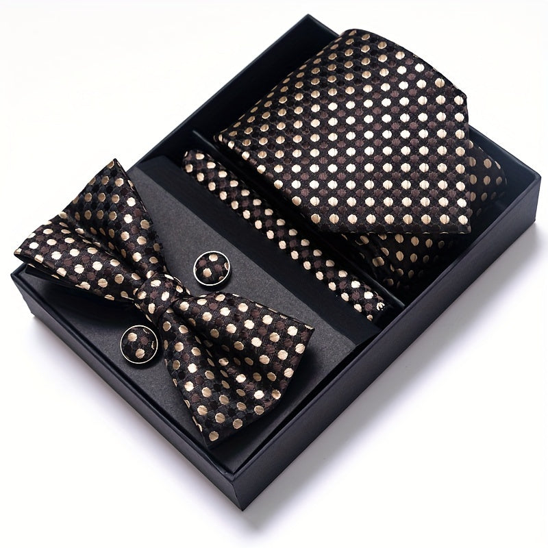 IN BLACK Passabin Men's Fashion Tie & Bow Set with Pocket Square and Cufflinks - Polyester, Woven, Perfect for Business & Wedding Attire