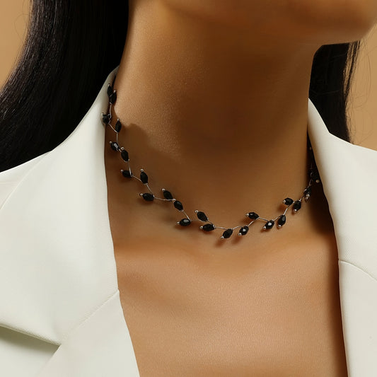 Black Beaded Wave Choker Necklace Sexy Style Vintage Collar Necklace Prom Party Jewelry