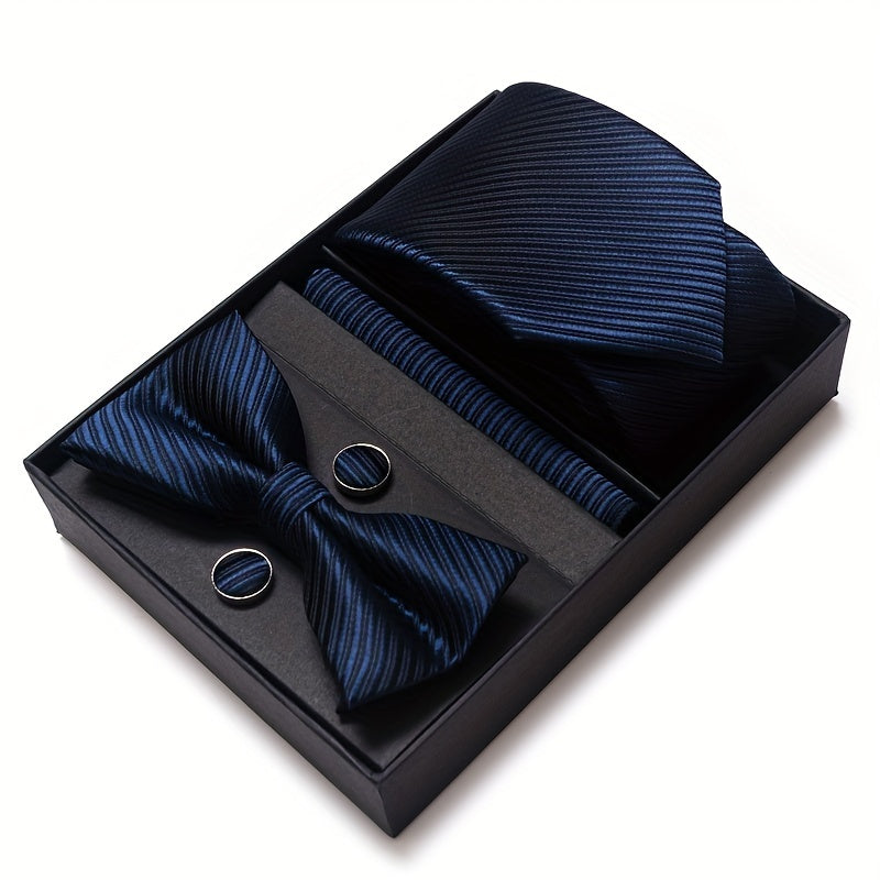 IN BLACK Passabin Men's Fashion Tie & Bow Set with Pocket Square and Cufflinks - Polyester, Woven, Perfect for Business & Wedding Attire