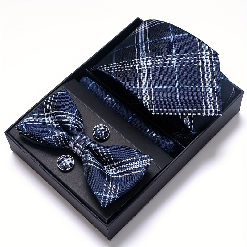 IN BLACK Passabin Men's Fashion Tie & Bow Set with Pocket Square and Cufflinks - Polyester, Woven, Perfect for Business & Wedding Attire