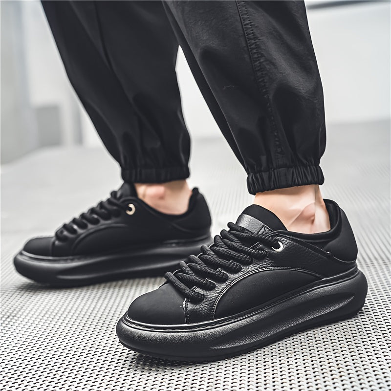 Men's Trendy Summer Sneakers - Casual & Sporty, Thick Sole for Height Boost, Lace-Up, Breathable Faux Leather, Versatile White, for Autumn, Spring