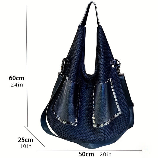 Tote Bag, Large Capacity Shoulder Bag, Punk Style Rivet Hobo Bag For Women