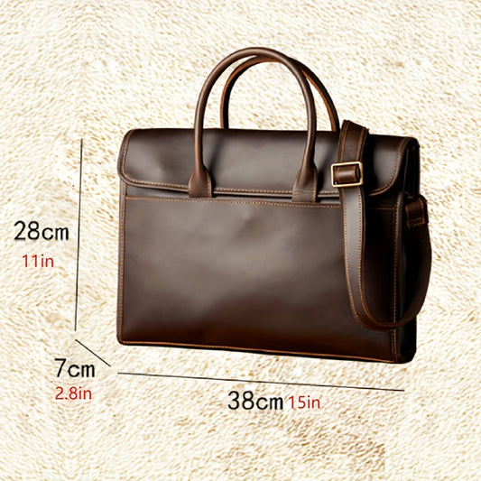 Genuine Leather Business Briefcase Messenger Bag Handbag For Men, Briefcase Bag For Travel Work Computer Bag Crossbody Shoulder Bag [Slight Scratches On The Crazy Horse Leather Are Normal, Do Not Refuse To Receive], Ideal cho