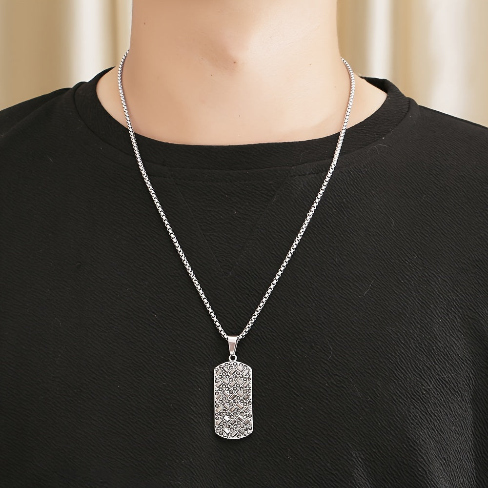 Stainless Steel Square Pendant Necklace For Men