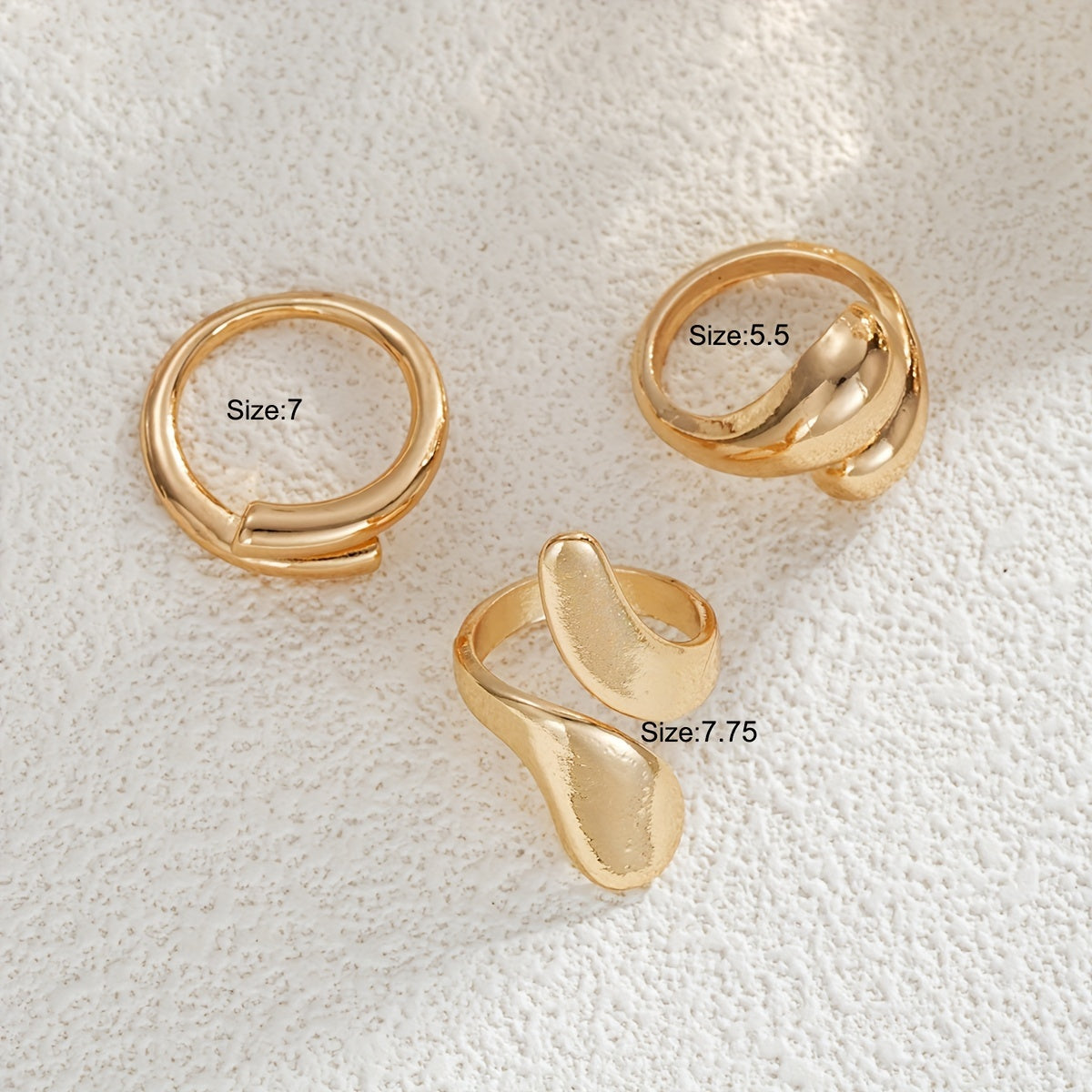 Elegant 3-Piece Gold-Tone Geometric Drop Ring Set - Perfect for Everyday Wear and Special Occasions