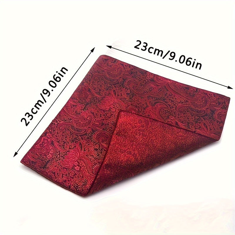 1pc Men's Suit Pocket Towel, Fashion Polyester Trend Accessories, Retro Embroidery Pattern Small Square Towel Handkerchief