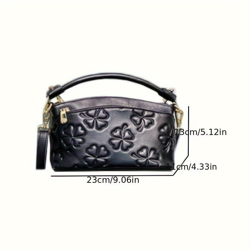 European Style Genuine Leather Crossbody Bag for Women - Elegant Black Solid Color with Removable Strap and Zipper Closure, Casual Shopping Shoulder Handbag from Guangzhou