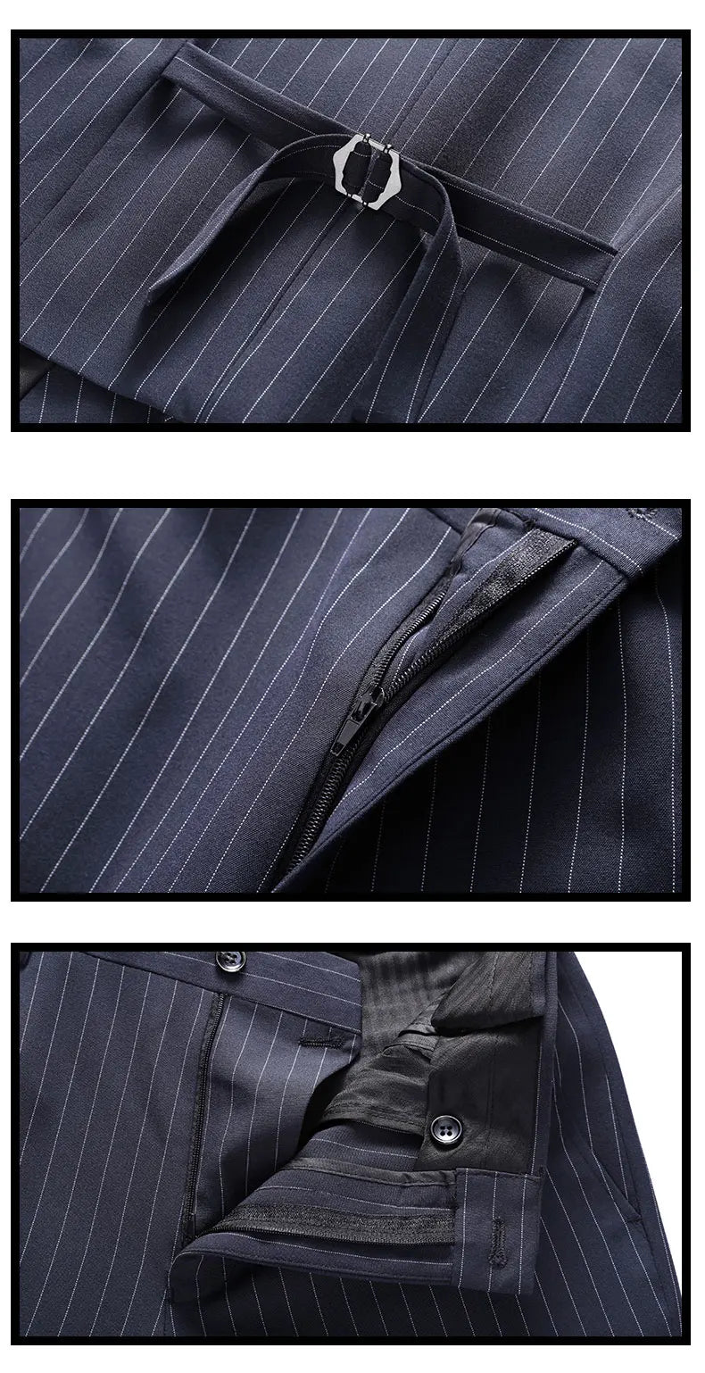 ( Jacket + Vest + Pants ) Prom Groom Tuxedos Latest Designs Male Wedding Suits 3Pcs Set Men's striped casual business suit