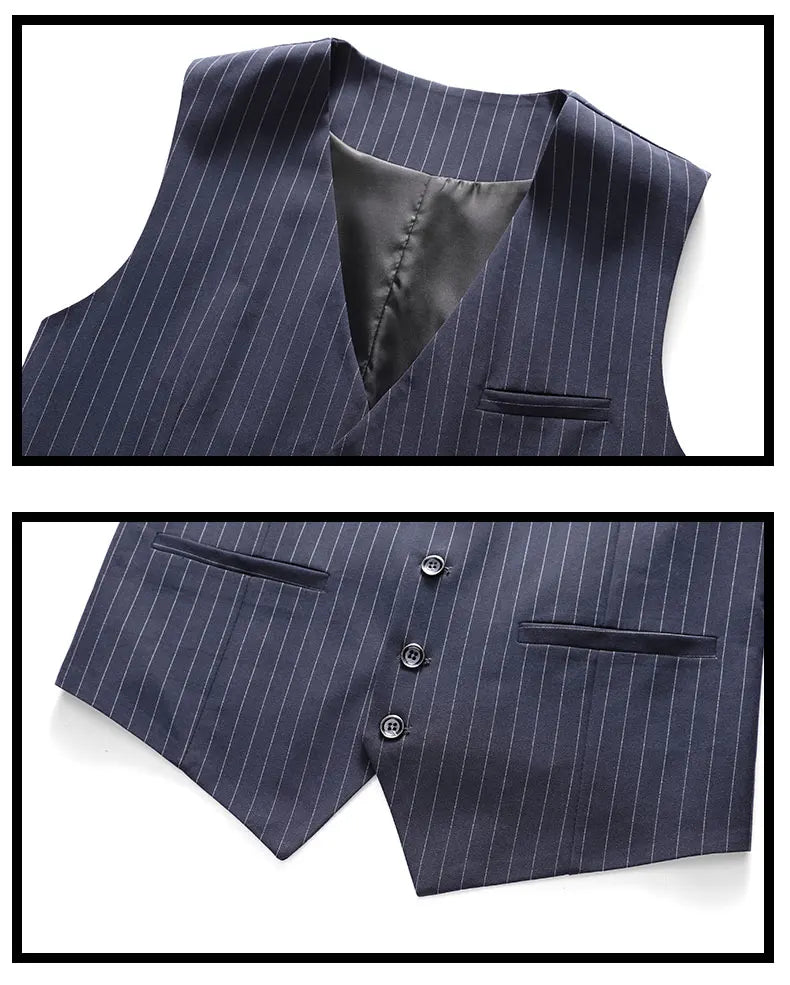 ( Jacket + Vest + Pants ) Prom Groom Tuxedos Latest Designs Male Wedding Suits 3Pcs Set Men's striped casual business suit