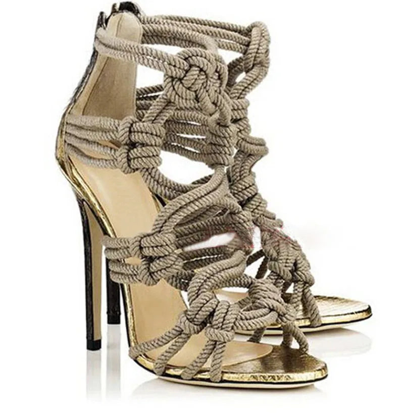 New Summer Rope Crossed Knot Sandals Women Gladiator Thin High Heels Open toe Female High Heels Party Dress Stilettos Shoes