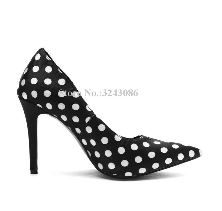 New Spring Dot Printed Stiletto Heel Pumps Lady Sexy Pointed Toe Slip-on Office High Heels Dress Shoes Women Best Design Shoes