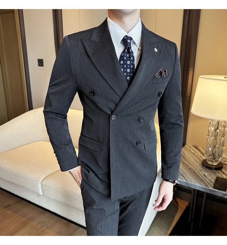 (Jacket + Trousers) Fashion Double Breasted Design Slim Men's Suit Italian Style Luxury Wedding Social Party Tuxedo 2 Piece Sets