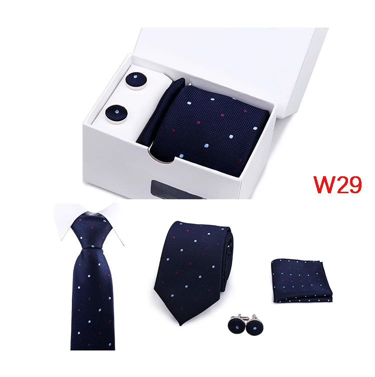 IN BLACK Mens Tie Set In A Box Paisley Ties For Men Gifts Luxury Necktie Pocket Square Cufflinks Wedding Business Formal Suit Tie