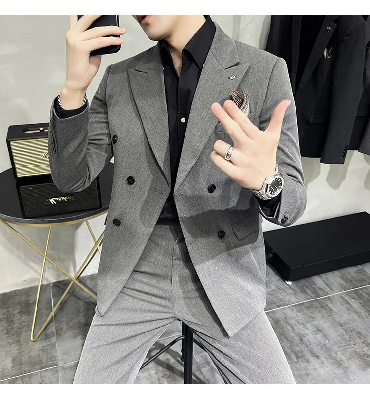 Men's Classic Double-breasted Suit Suit (suit+pants) 7XL-S Men's Luxury Fashion Wedding Banquet Social Suit Business Suit 2 Sets