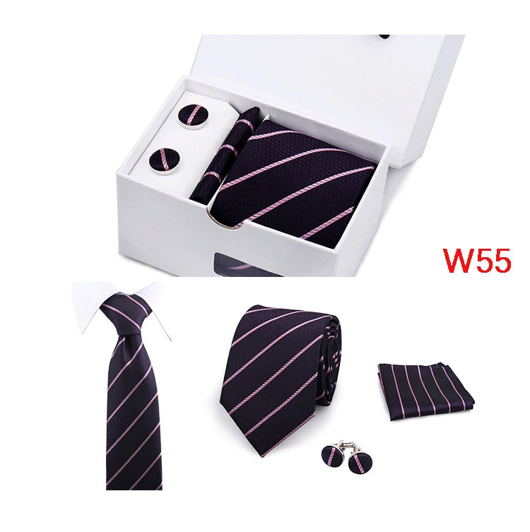 IN BLACK Mens Tie Set In A Box Paisley Ties For Men Gifts Luxury Necktie Pocket Square Cufflinks Wedding Business Formal Suit Tie