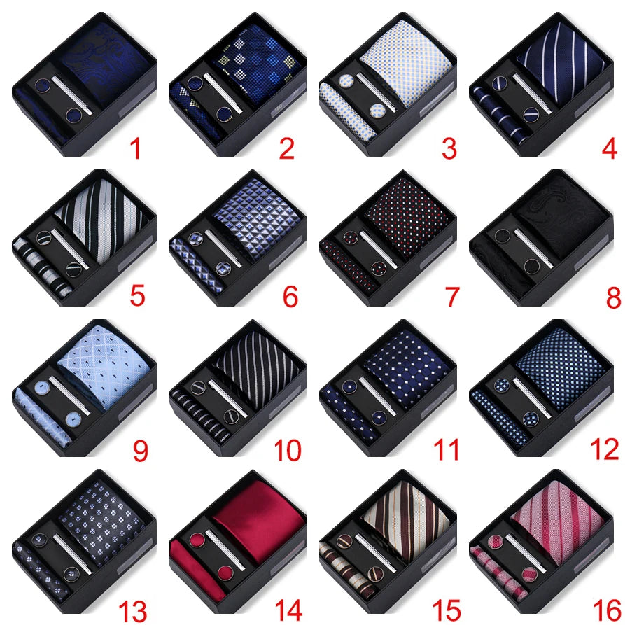 Jacquard Necktie Hanky Cufflink Set Tie Clip For Men Gravatas Business Wedding