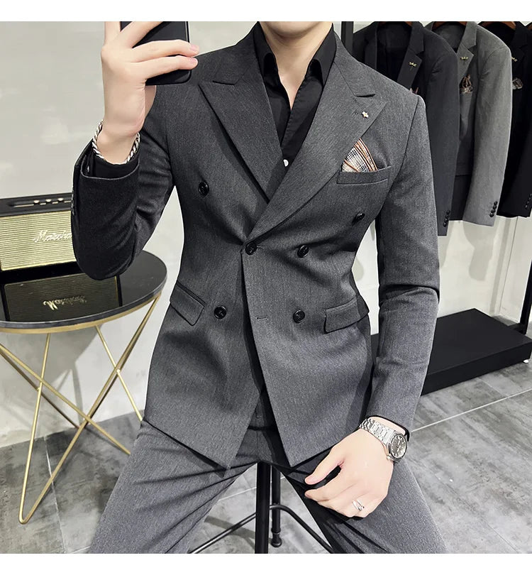 Men's Classic Double-breasted Suit Suit (suit+pants) 7XL-S Men's Luxury Fashion Wedding Banquet Social Suit Business Suit 2 Sets