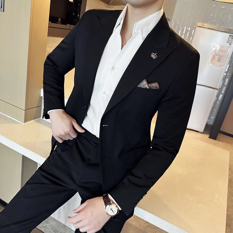 (Jacket+Pant) Luxury Men Slim Fit Business Suits 2-Piece High Quality Italian Style Wedding Social Party Tuxedo Men Clothing