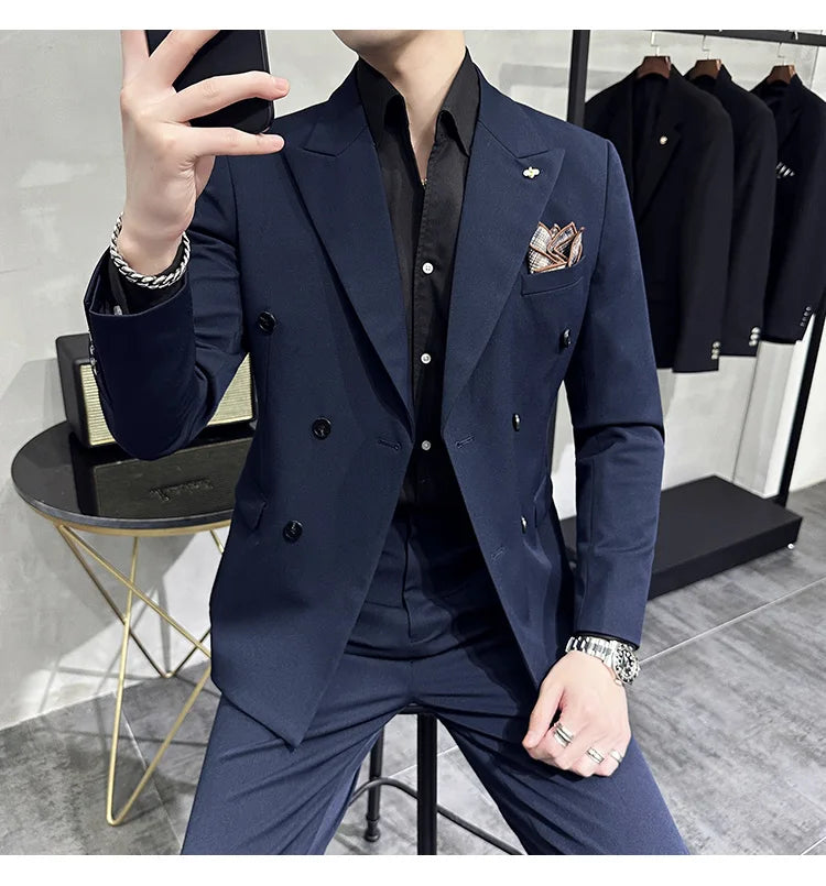 Men's Classic Double-breasted Suit Suit (suit+pants) 7XL-S Men's Luxury Fashion Wedding Banquet Social Suit Business Suit 2 Sets