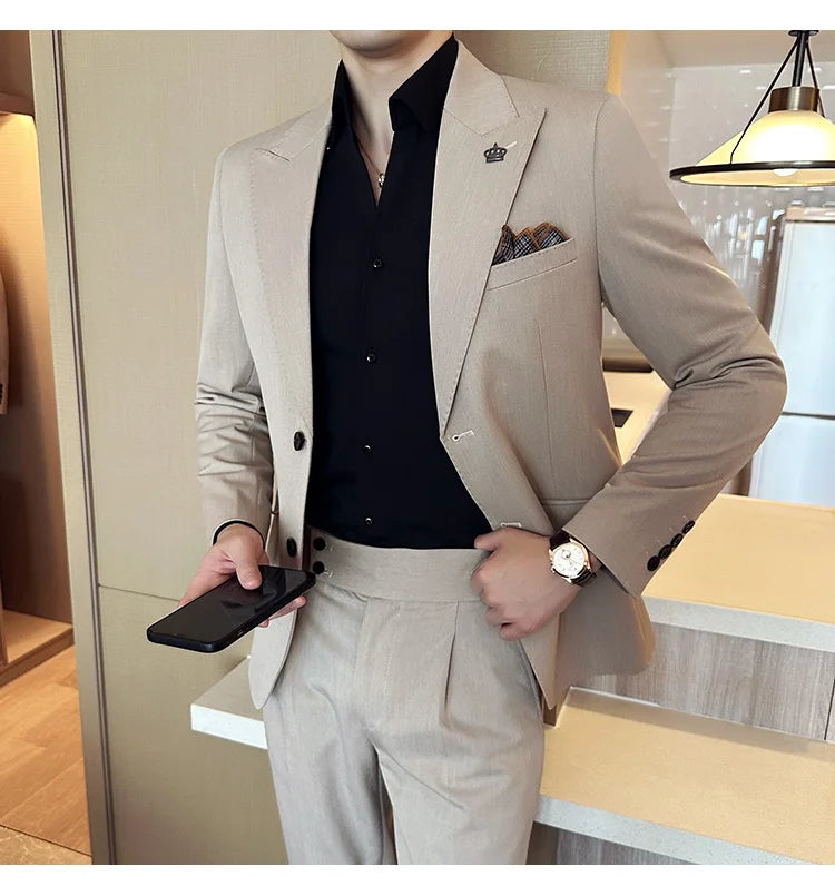 (Jacket+Pant) Luxury Men Slim Fit Business Suits 2-Piece High Quality Italian Style Wedding Social Party Tuxedo Men Clothing