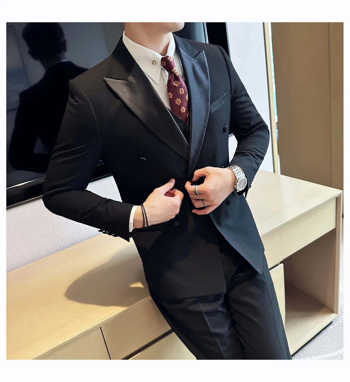 Plus Size 6XL 5XL British Style Double Breasted Design Groom Dress Men Wedding Party Suit Slim Fit Business Suits 3 Pieces Set