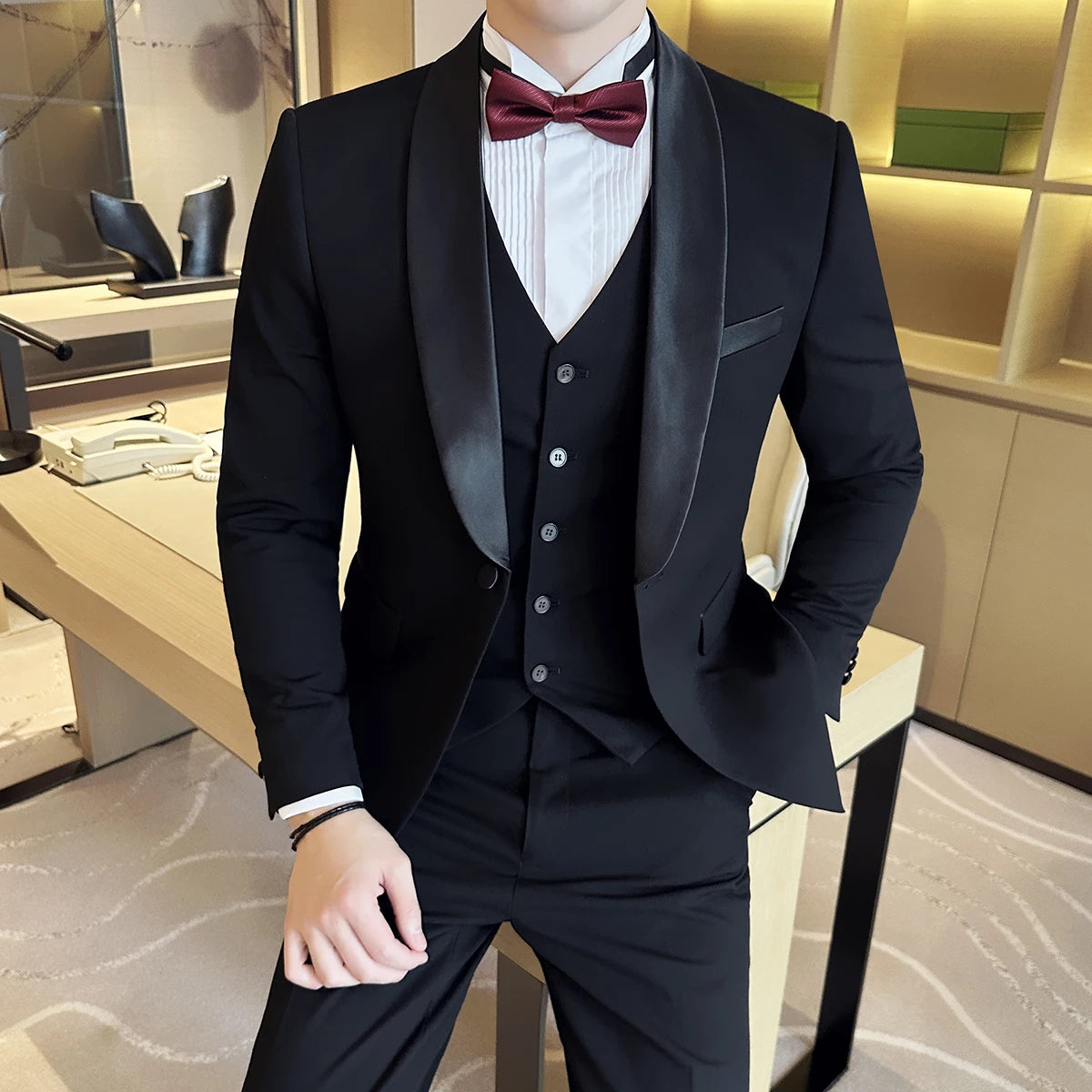 Plus Size 6XL 5XL British Style Double Breasted Design Groom Dress Men Wedding Party Suit Slim Fit Business Suits 3 Pieces Set