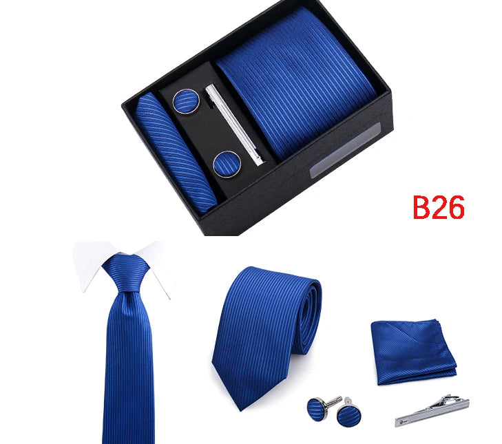 Jacquard Necktie Hanky Cufflink Set Tie Clip For Men Gravatas Business Wedding