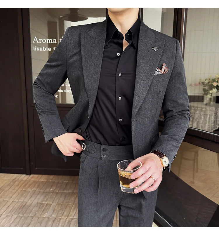 (Jacket+Pant) Luxury Men Slim Fit Business Suits 2-Piece High Quality Italian Style Wedding Social Party Tuxedo Men Clothing