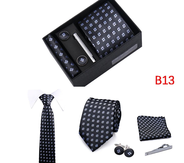 Jacquard Necktie Hanky Cufflink Set Tie Clip For Men Gravatas Business Wedding