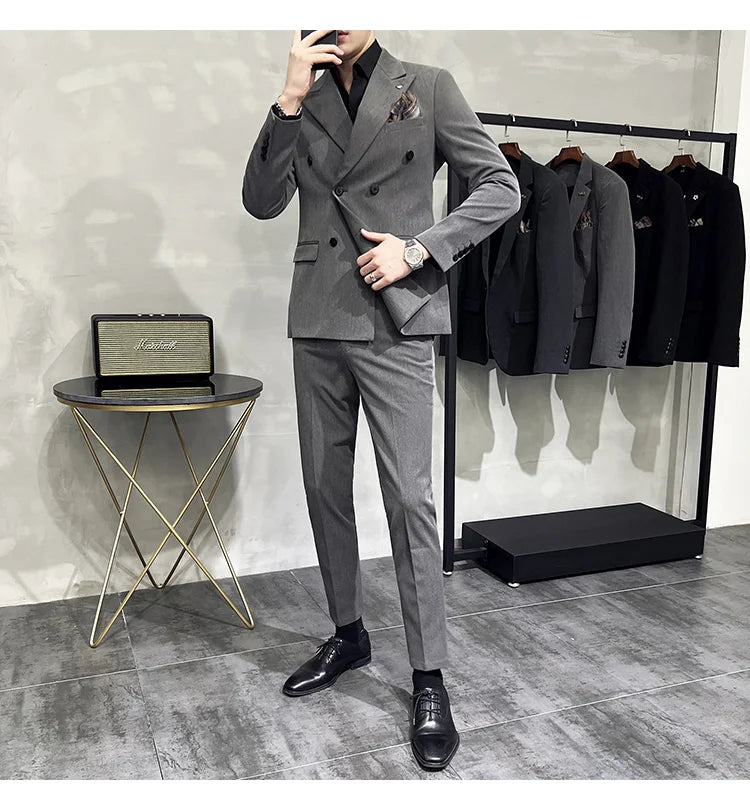 Men's Classic Double-breasted Suit Suit (suit+pants) 7XL-S Men's Luxury Fashion Wedding Banquet Social Suit Business Suit 2 Sets