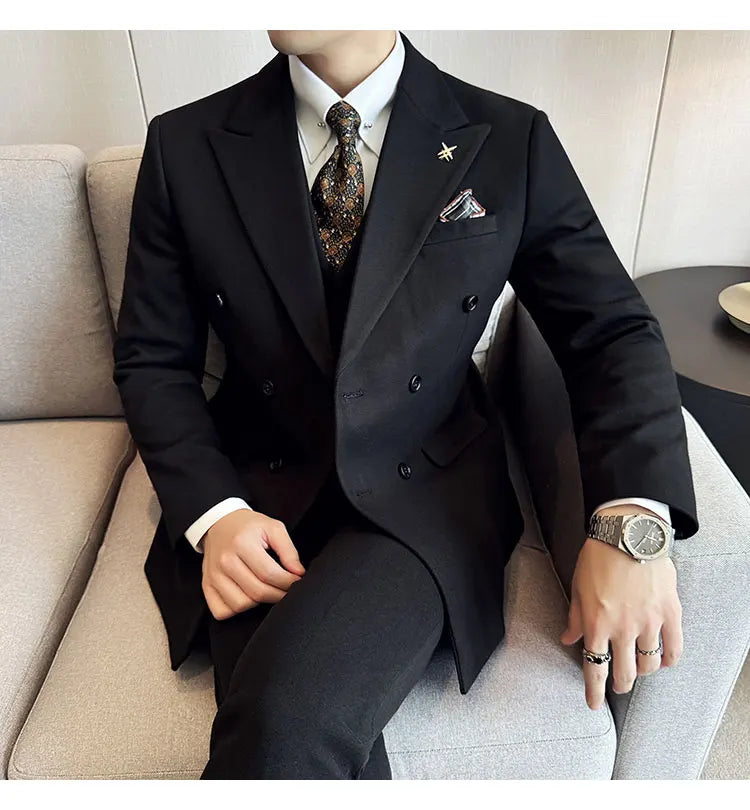 (Jacket+Vest+Pant) Autumn Winter Thickened Woolen Suit  New High Quality Slim Business Tuxedo Fashion Wedding Social Suits