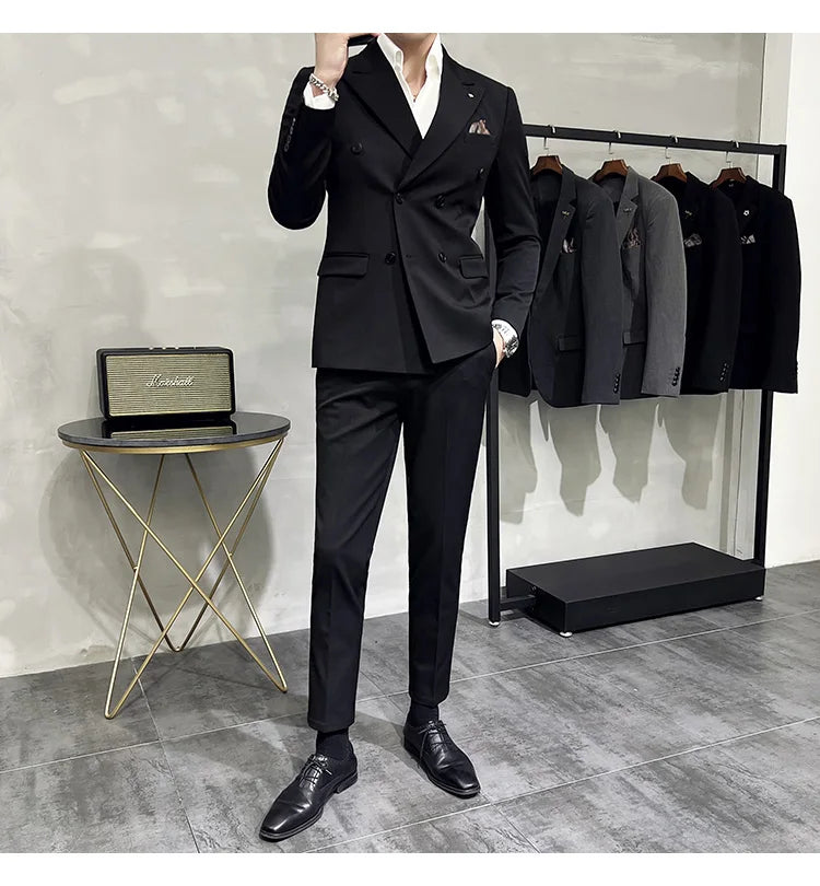 Men's Classic Double-breasted Suit Suit (suit+pants) 7XL-S Men's Luxury Fashion Wedding Banquet Social Suit Business Suit 2 Sets