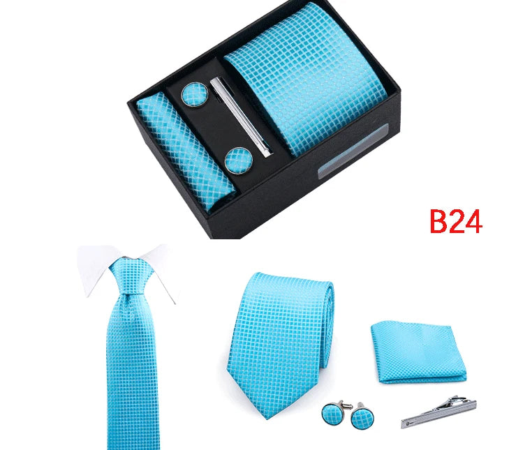 Jacquard Necktie Hanky Cufflink Set Tie Clip For Men Gravatas Business Wedding