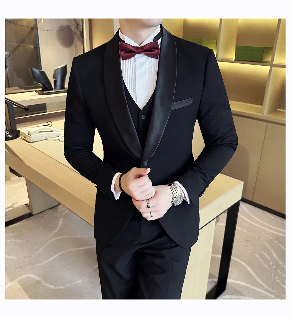 Plus Size 6XL 5XL British Style Double Breasted Design Groom Dress Men Wedding Party Suit Slim Fit Business Suits 3 Pieces Set