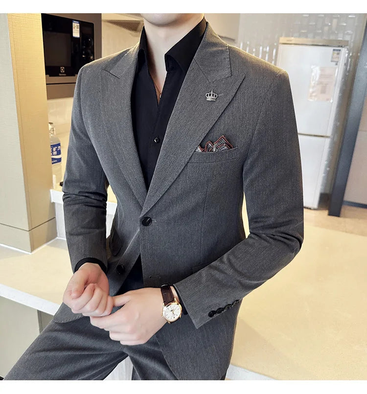 (Jacket+Pant) Luxury Men Slim Fit Business Suits 2-Piece High Quality Italian Style Wedding Social Party Tuxedo Men Clothing