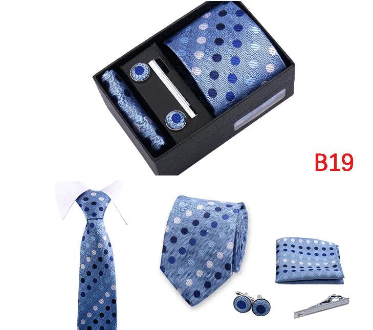 Jacquard Necktie Hanky Cufflink Set Tie Clip For Men Gravatas Business Wedding