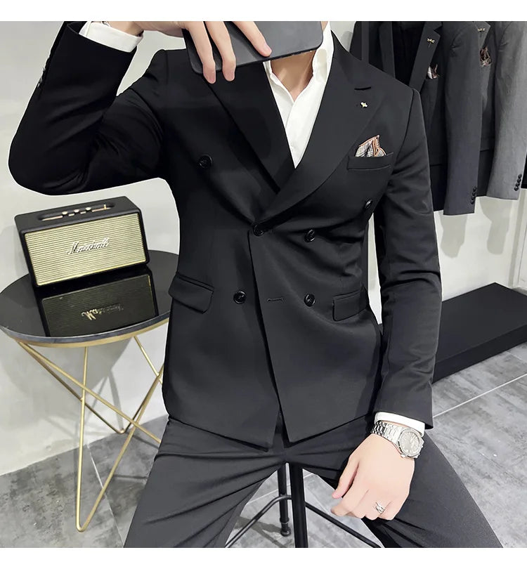 Men's Classic Double-breasted Suit Suit (suit+pants) 7XL-S Men's Luxury Fashion Wedding Banquet Social Suit Business Suit 2 Sets