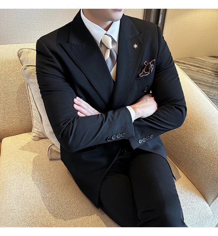 (Jacket + Trousers) Fashion Double Breasted Design Slim Men's Suit Italian Style Luxury Wedding Social Party Tuxedo 2 Piece Sets