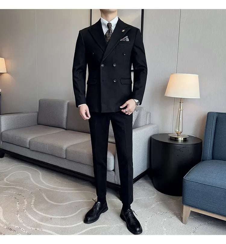 (Jacket+Vest+Pant) Autumn Winter Thickened Woolen Suit  New High Quality Slim Business Tuxedo Fashion Wedding Social Suits