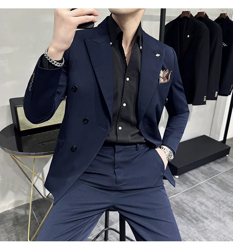 Men's Classic Double-breasted Suit Suit (suit+pants) 7XL-S Men's Luxury Fashion Wedding Banquet Social Suit Business Suit 2 Sets