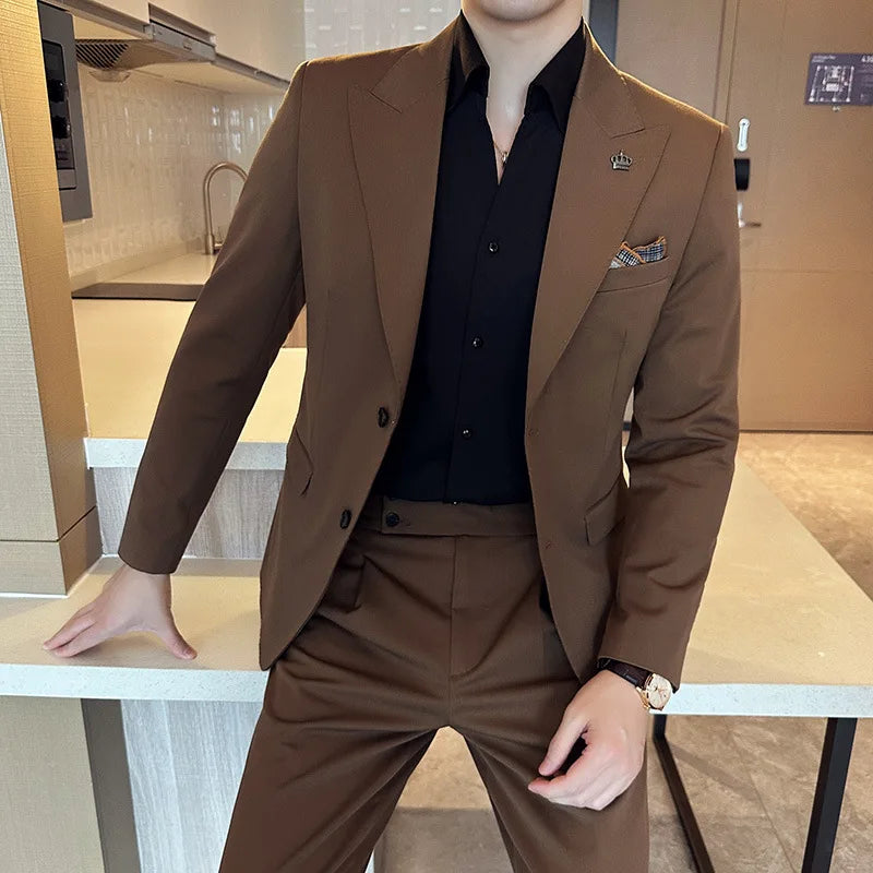 (Jacket+Pant) Luxury Men Slim Fit Business Suits 2-Piece High Quality Italian Style Wedding Social Party Tuxedo Men Clothing