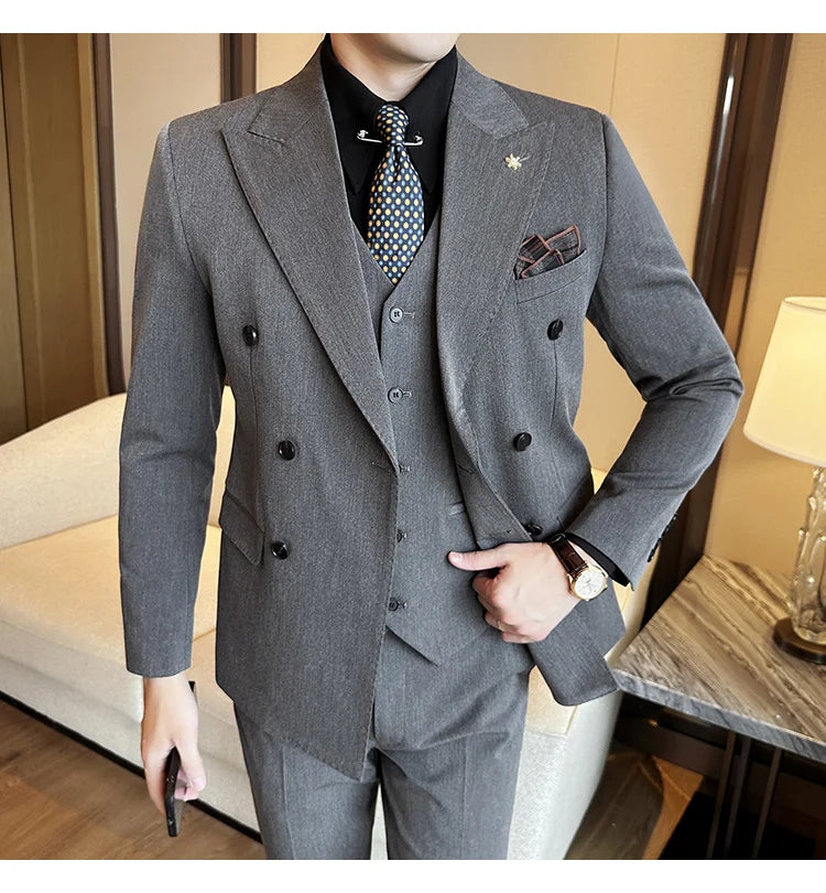 (Jacket + Trousers) Fashion Double Breasted Design Slim Men's Suit Italian Style Luxury Wedding Social Party Tuxedo 2 Piece Sets