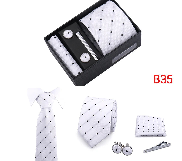 Jacquard Necktie Hanky Cufflink Set Tie Clip For Men Gravatas Business Wedding