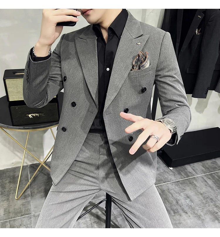 Men's Classic Double-breasted Suit Suit (suit+pants) 7XL-S Men's Luxury Fashion Wedding Banquet Social Suit Business Suit 2 Sets